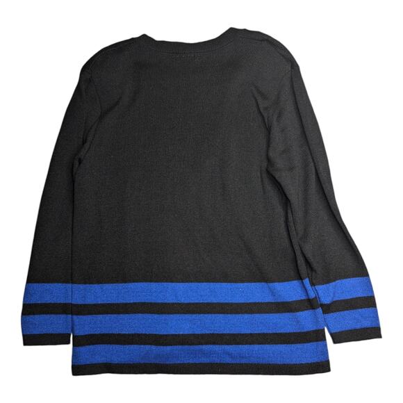 Vtg 1980s Amy Adams Black Blue Nautical Striped Layered Look Pullover Sweater L - Picture 2 of 5